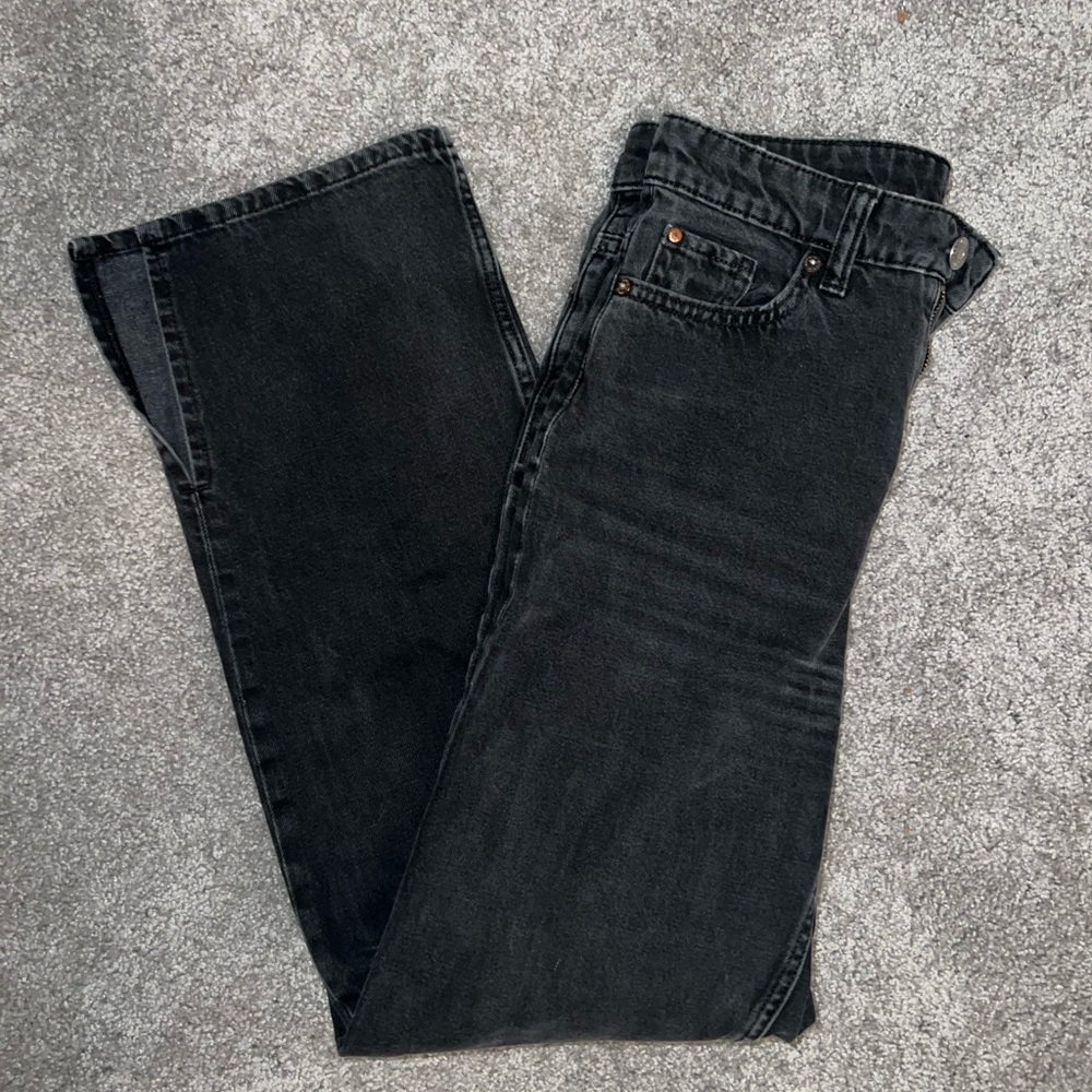 H&M straight leg black jeans with ankle slit. Size US 2